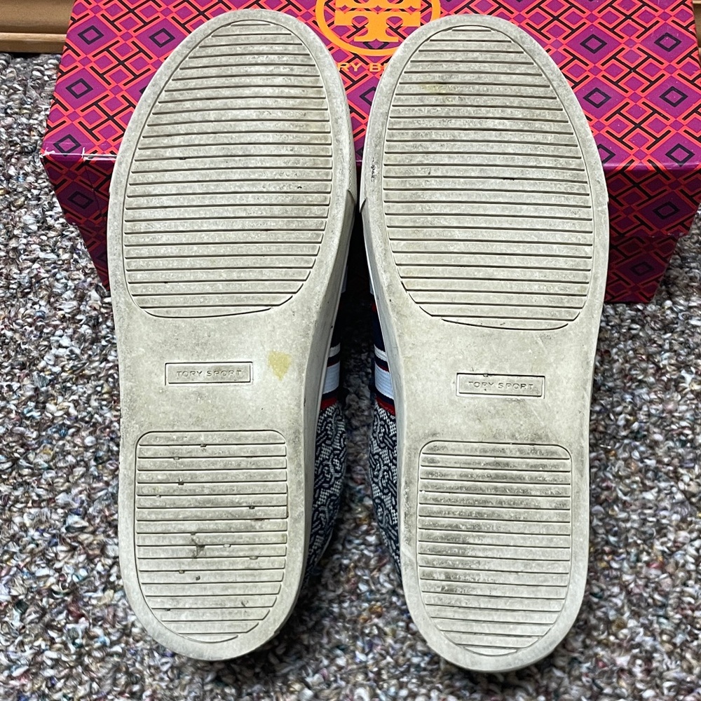 Tory Burch Navy, Ivory & Red Patterned Slip-On Sneakers - Picture 5 of 5